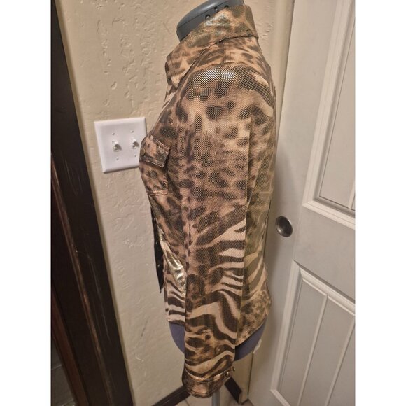 Cache Metallic Animal Print Button-Up Blouse sz M - Picture 2 of 5